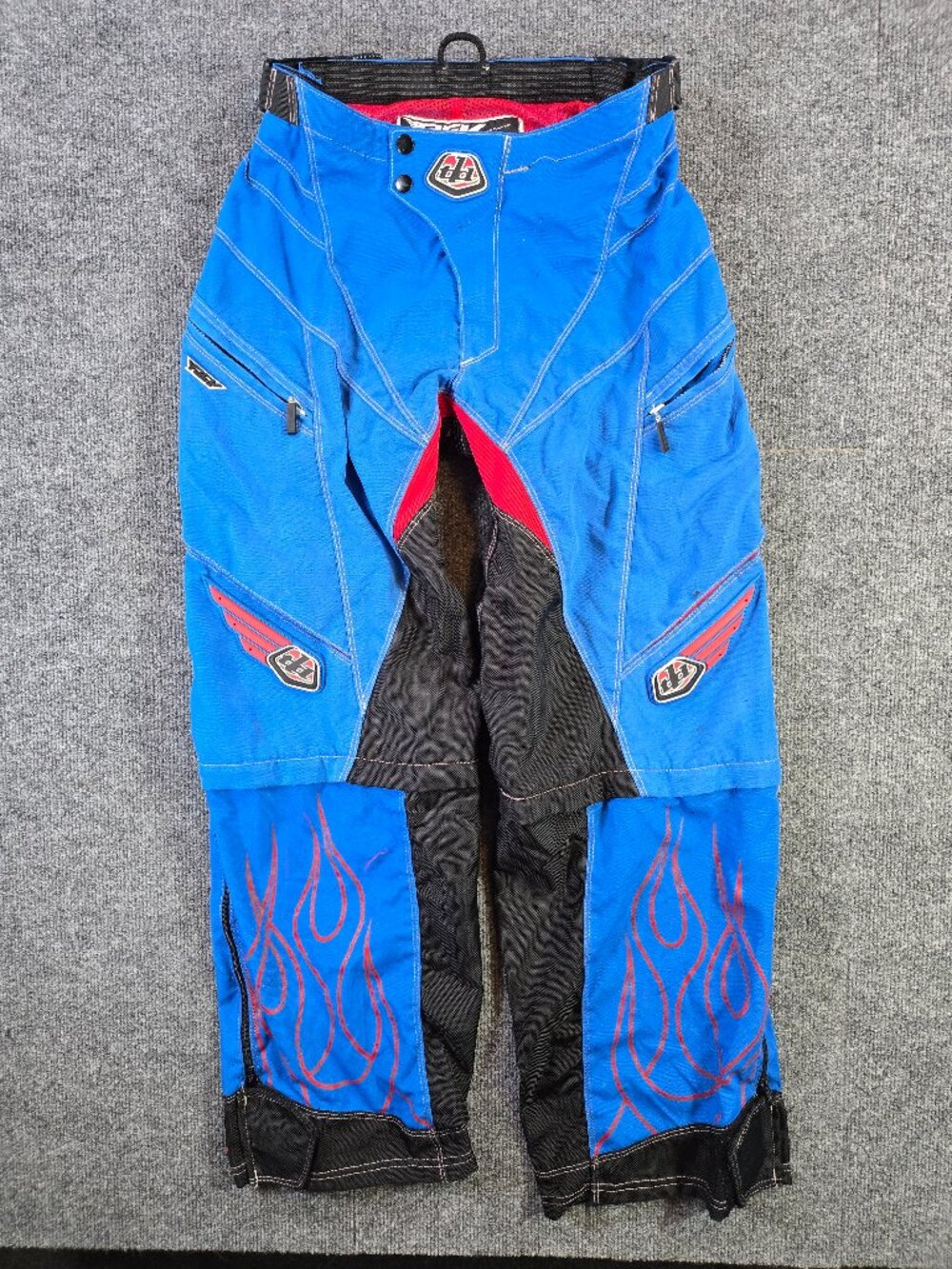 Troy Lee Designs PSL Pilot Moto Pants Mens 30 Blue Red Flame Motocross BMX MX
